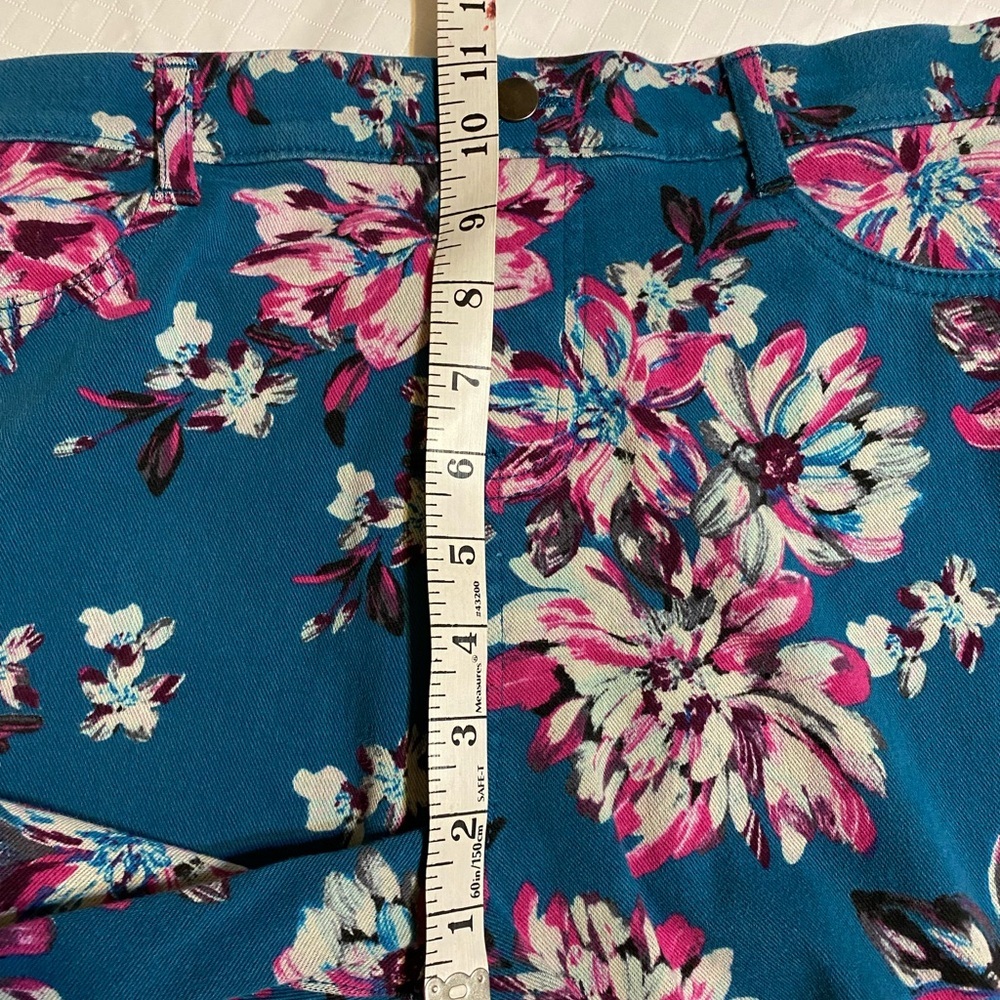 Floral Print Teal Skinny Stretch Leggings Pants - Picture 4 of 7